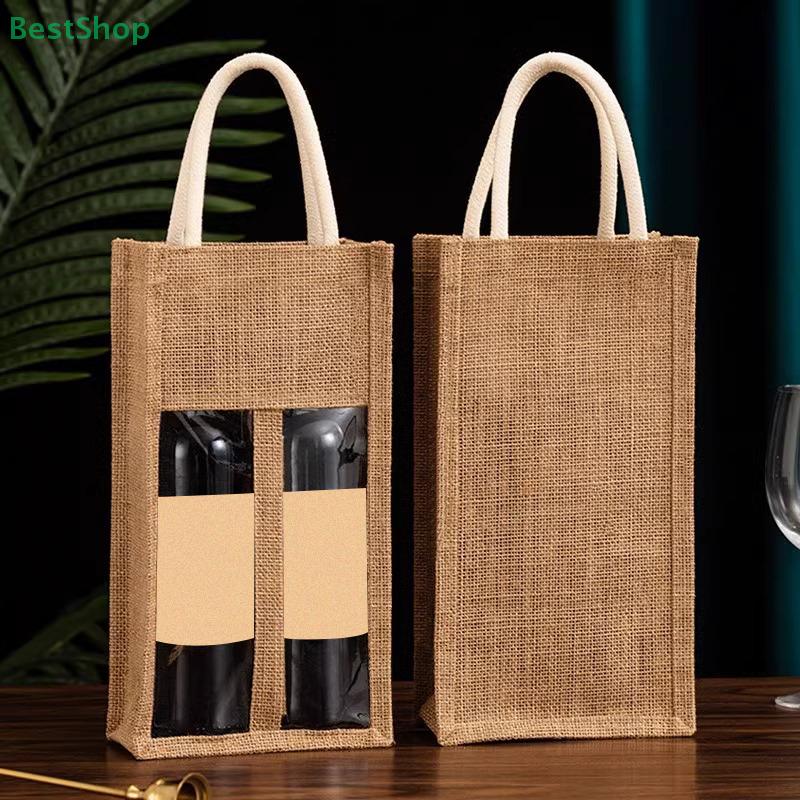 Windowed Burlap Red Wine Gift Bag Linen Tote Single Double Bottle Champagne Package Bags Wedding Favors For Guests