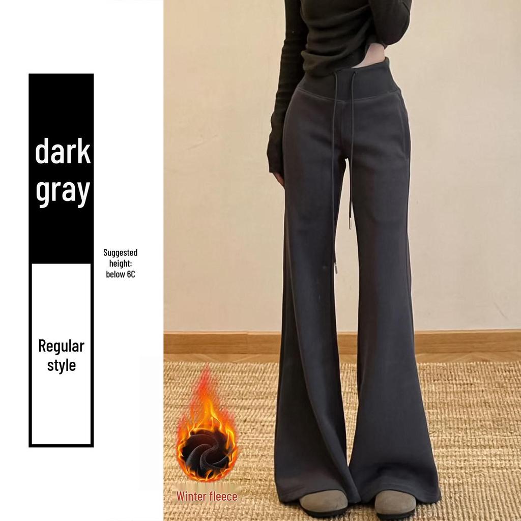 Women's Black Micro-Flare Sports Sweatpants, High-Waisted, Slimming, Flattering, Plus Velvet, Autumn/Winter 2025 Collection