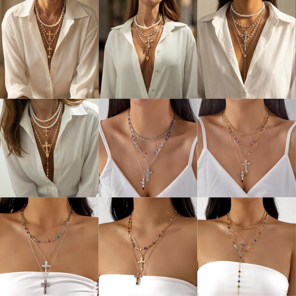 Collier Pendentif Croix Géométrique Avec Chaîne en Alliage Pour Mode Unisexe Tendance