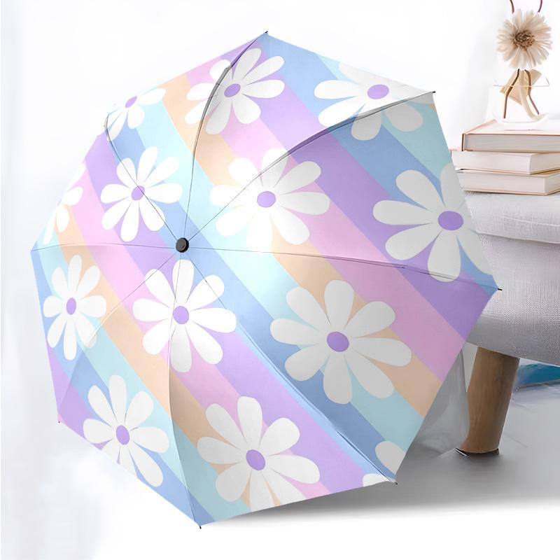 Small Flower Pattern Folding Umbrella Fashion Auto-Open 8 Iron Ribs Plastic Handle Foldable Sunshade Perfect Christmas Gifts