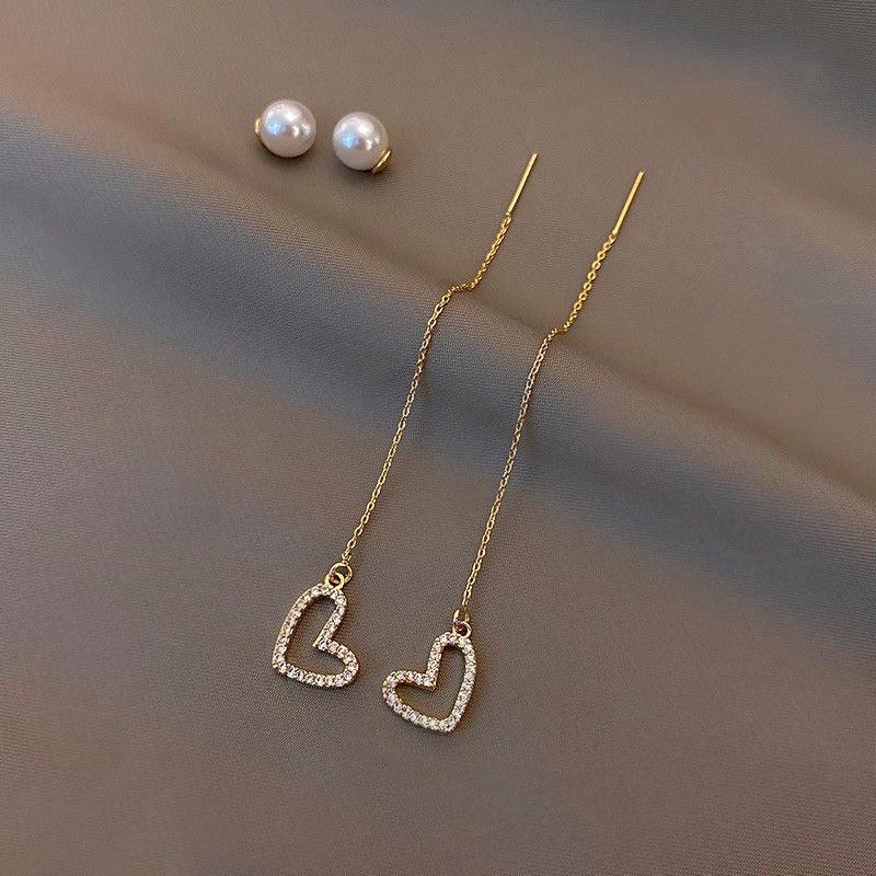 Drop Ear Line Langhengende øredobber for kvinner Rose gullfarge Zircon Crystal Piercing Threader Øredobber Øretilbehør Smykker