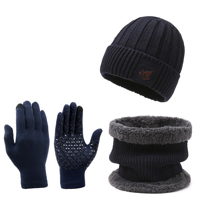 Winter Men Women Thick Beanie Hat Knitted Hat Winter Cap Beanie Female Wool Neck Scarf Cap Balaclava Mask Bonnet Hats Set