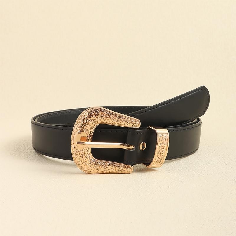 Stylish Buckles Belt Ladies Western Styles Waist Belt Durable Leather Waistband for Versatiles Styling
