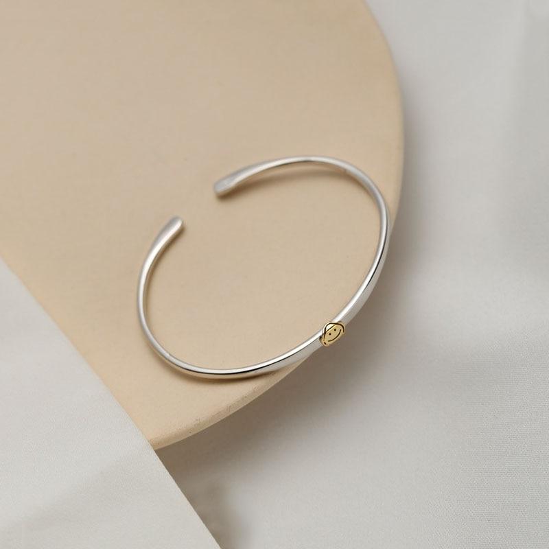 

Браслет из тайского серебра 925 пробы с улыбающимся лицом для женщин и мужчин, забавный браслет-манжета, ювелирные изделия, подарки S-B447