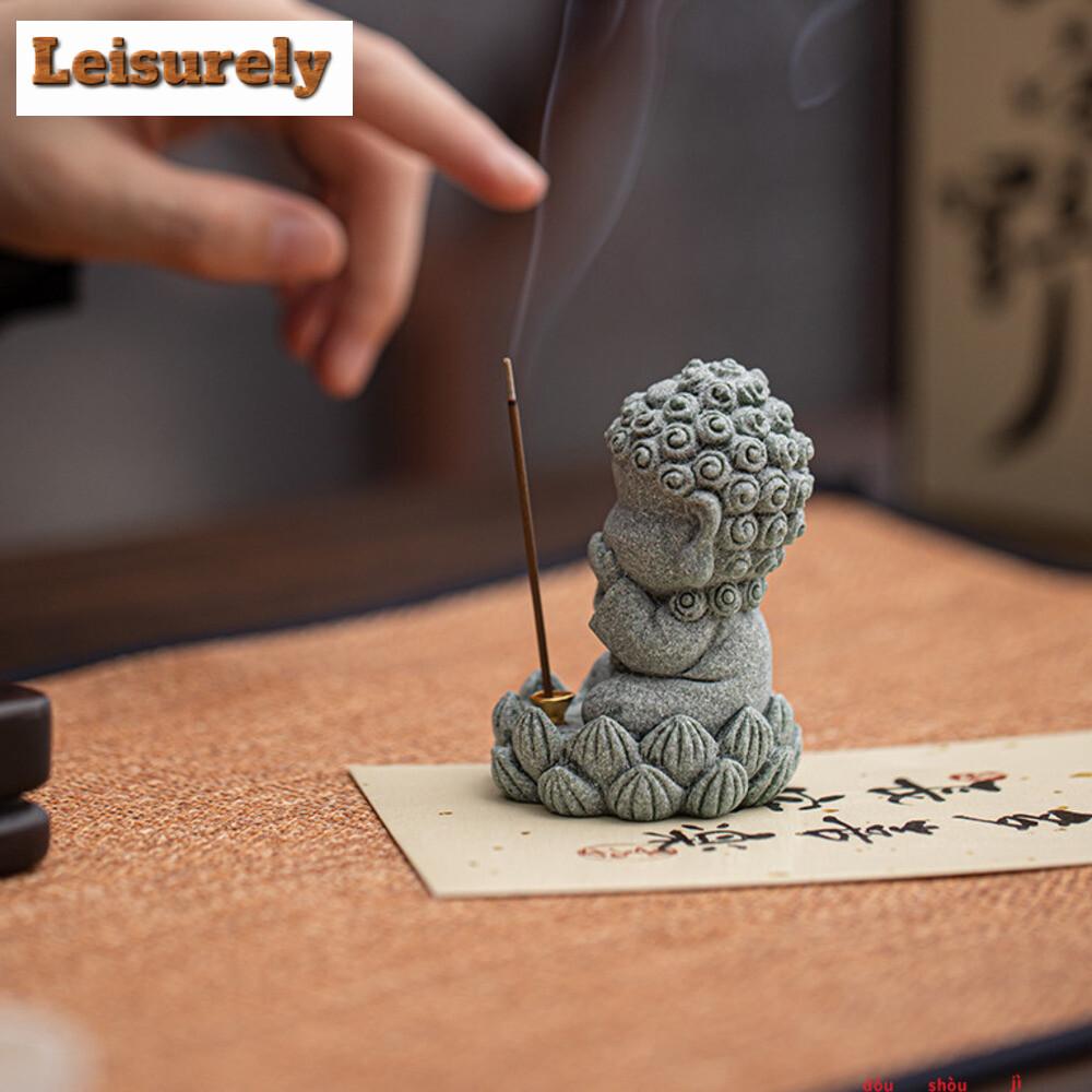 Chinese Green Sand Stone Incense Burner Four Not Small Buddha Fragrance Insert Decoration Office Desktop Aromatherapy Holder