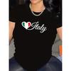 Kurzarm-T-Shirt für Damen, Italien Herz Design, Polyestergewebe, Leicht und Strapazierfähig, Perfekt für Freizeitkleidung, Reisen oder Restaurantbesuche