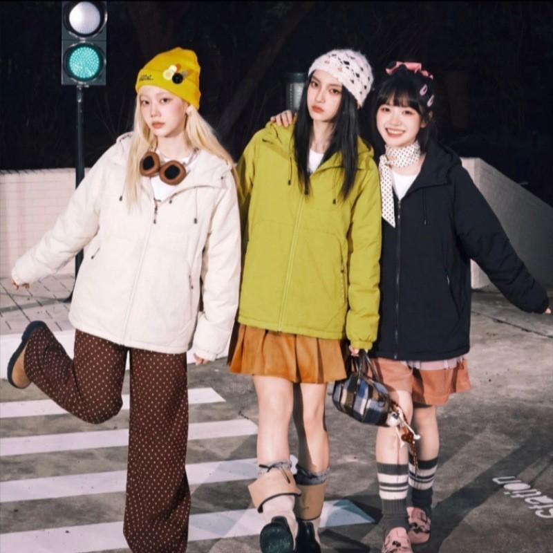 Korean Style Hooded Cotton Jacket Women 2026 Winter Outdoor Lightweight Warm Loose Slim Fit Couple Coat