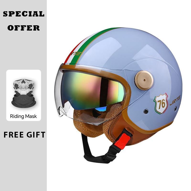 Men's Motorcycle Helmets Daul Lens Vintage Retro 3/4 Open Face Helmet Moto Equipment Four Seasons Double Visor Jet Helmet