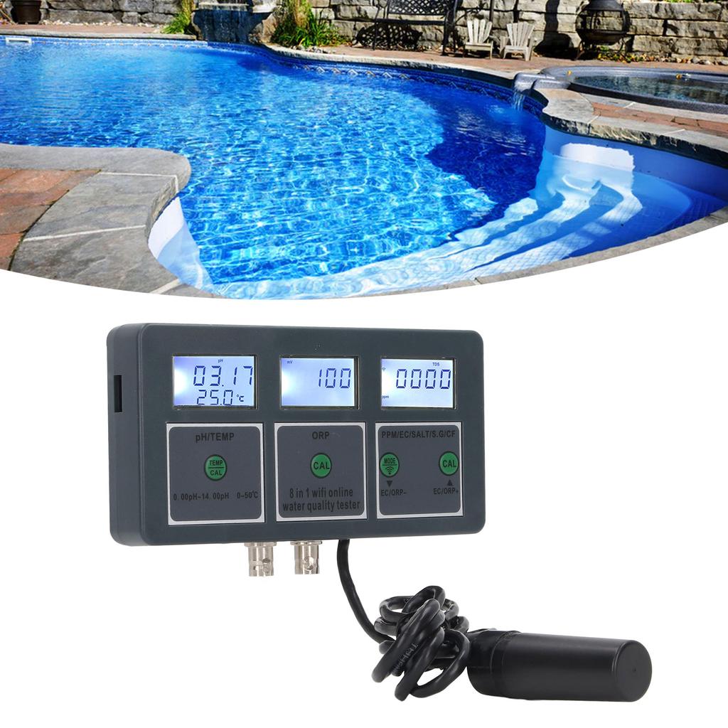 Multi Parameter Water Quality Tester S.G PH EC SALT ORP TDS CF TEMP 8 in 1 Rechargeable Online Monitoring for Aquarium