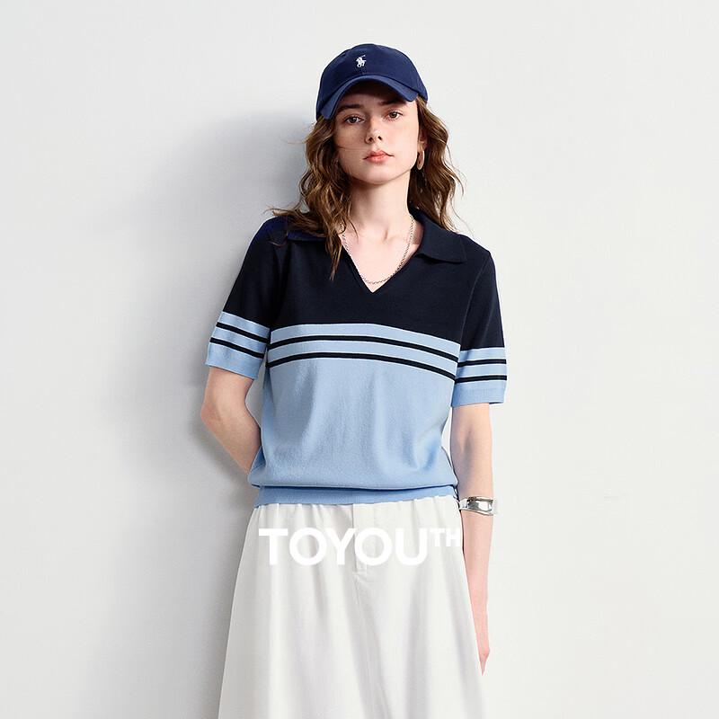 

Chuyu Women s Ice Silk Striped Polo Knit Top L