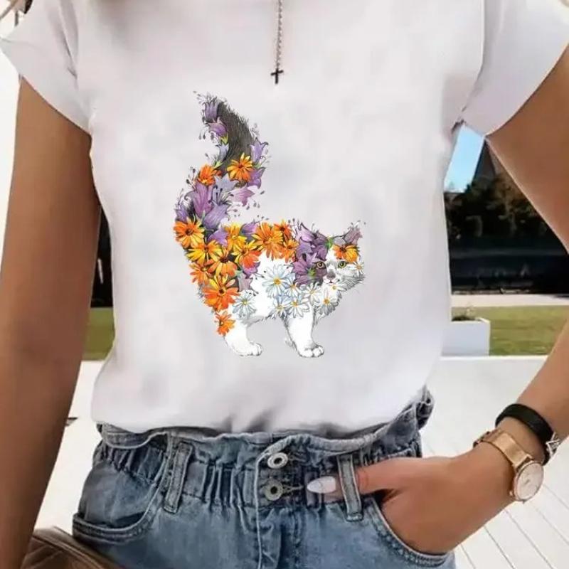 Short Sleeve Print Clothes Women Spring Summer FeUnisex Tee Fashion Cat Love Sweet Valentine Shirt Lady Graphic Tshirt Clothing