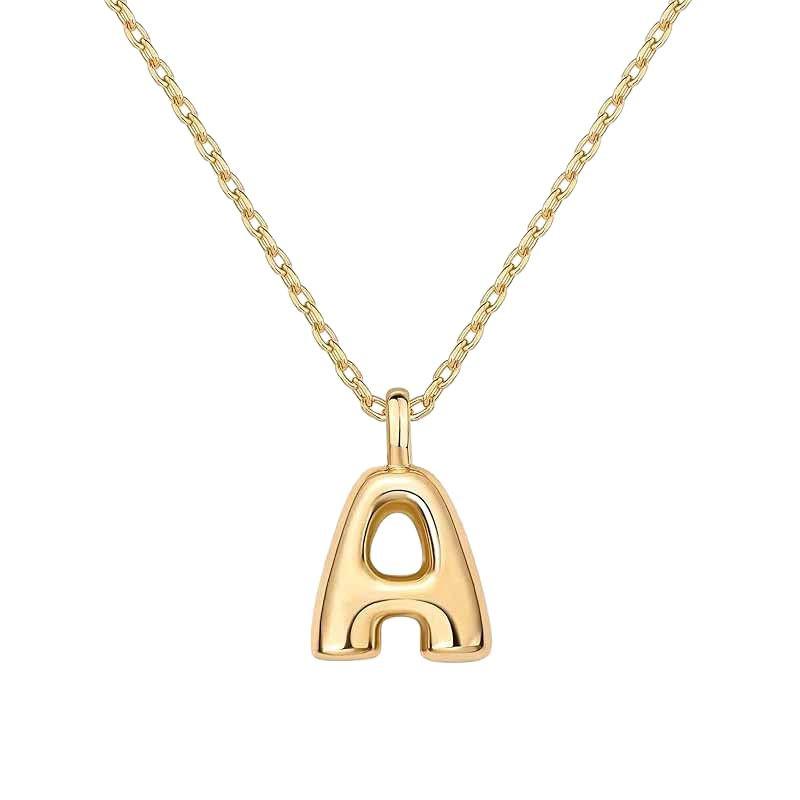 Minimalist Clavicle Chain Necklace with Stainless Steel Bubble Letter Pendant (A-Z)