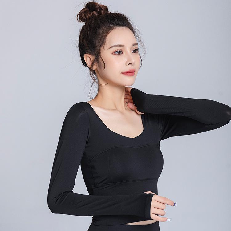 Lulu Women s Tight-Fit Long-Sleeve Yoga Top with Chest Pad - Autumn/Winter Fitness T-Shirt