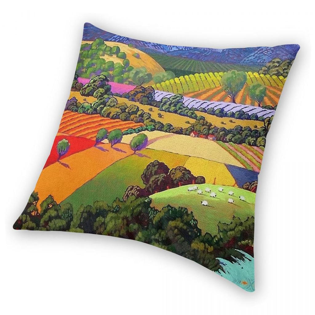 David Hockney Garrowby Hill Čtvercový povlak na polštář Polyester Len Samet Kreativní Dekorativní povlak na polštář Potah na polštář do domácnosti 45X45