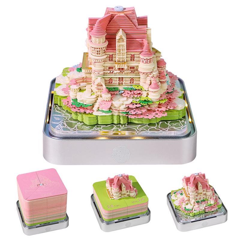 Time Piece Calendar 2026 Desk Calendar With Led Light 3D Tear-Away Calendar Paper Carving Art Memo Pad Notepad Gift Christmas
