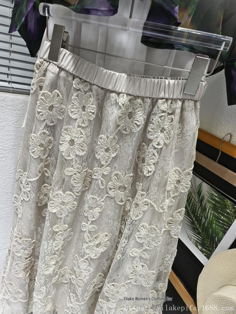 2026 Korean Style Sequin & Flower Patchwork A-Line Midi Skirt - Gentle Crochet Summer Fashion