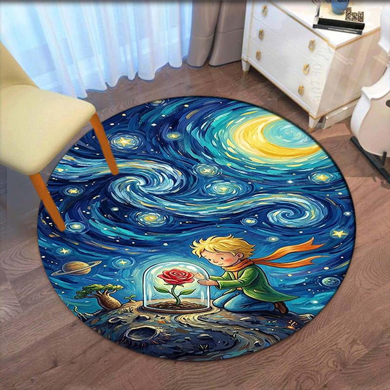 The Little Prince Printed Round Rug Carpet Chair Rug Area Rug Entryway Doormats,for Office Chair Living Room Bedroom Kitchen Room.