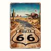 Vintage Route 66 Metal Sign - Rustic Iron Wall Art with Desert & Cactus Design, Perfect for Cafes, Kitchens, Bars, and Home Deco