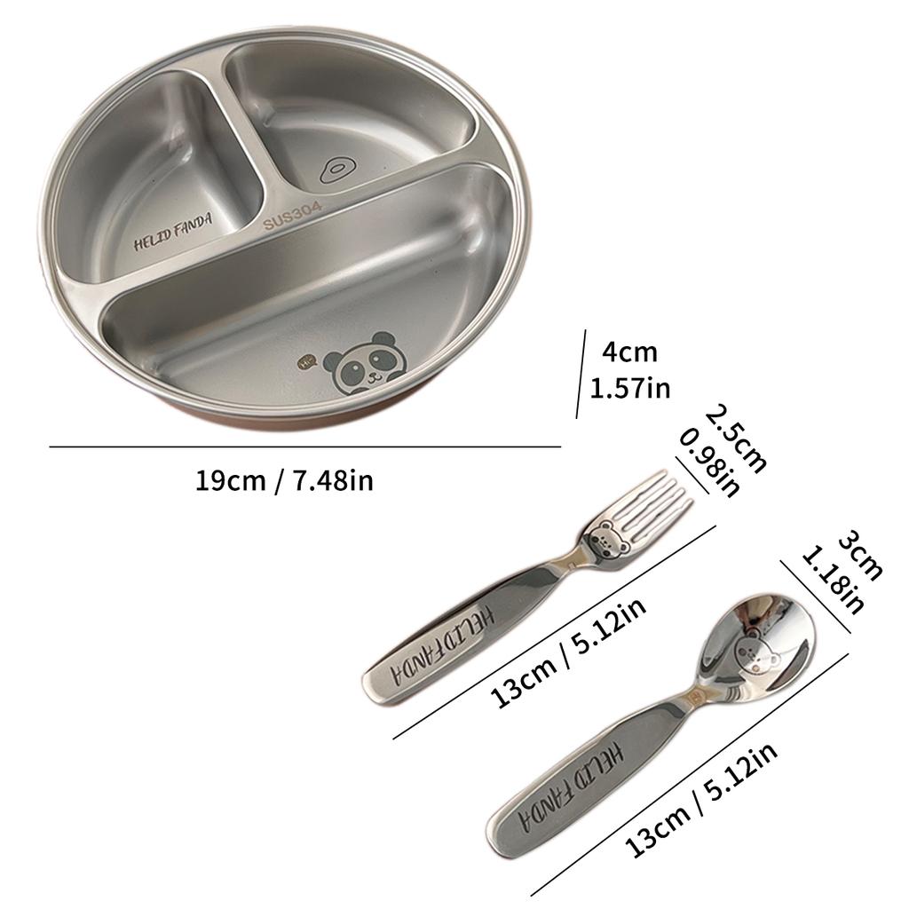 Cute 304 Stainless Steel Divided Dinner Plate 3 Compartments Portion Control Lunch Box Kitchen Round Food Container