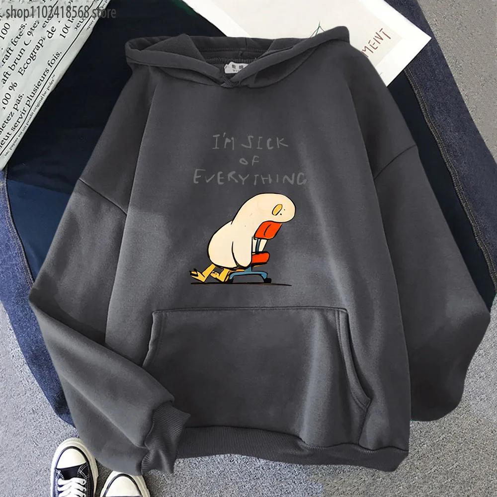 Duck I'm Sick of Everything Hoodies Cartoon Anime Graphic Sweatshirt with Hooded Long Sleeve Sudadera Women Men Tops