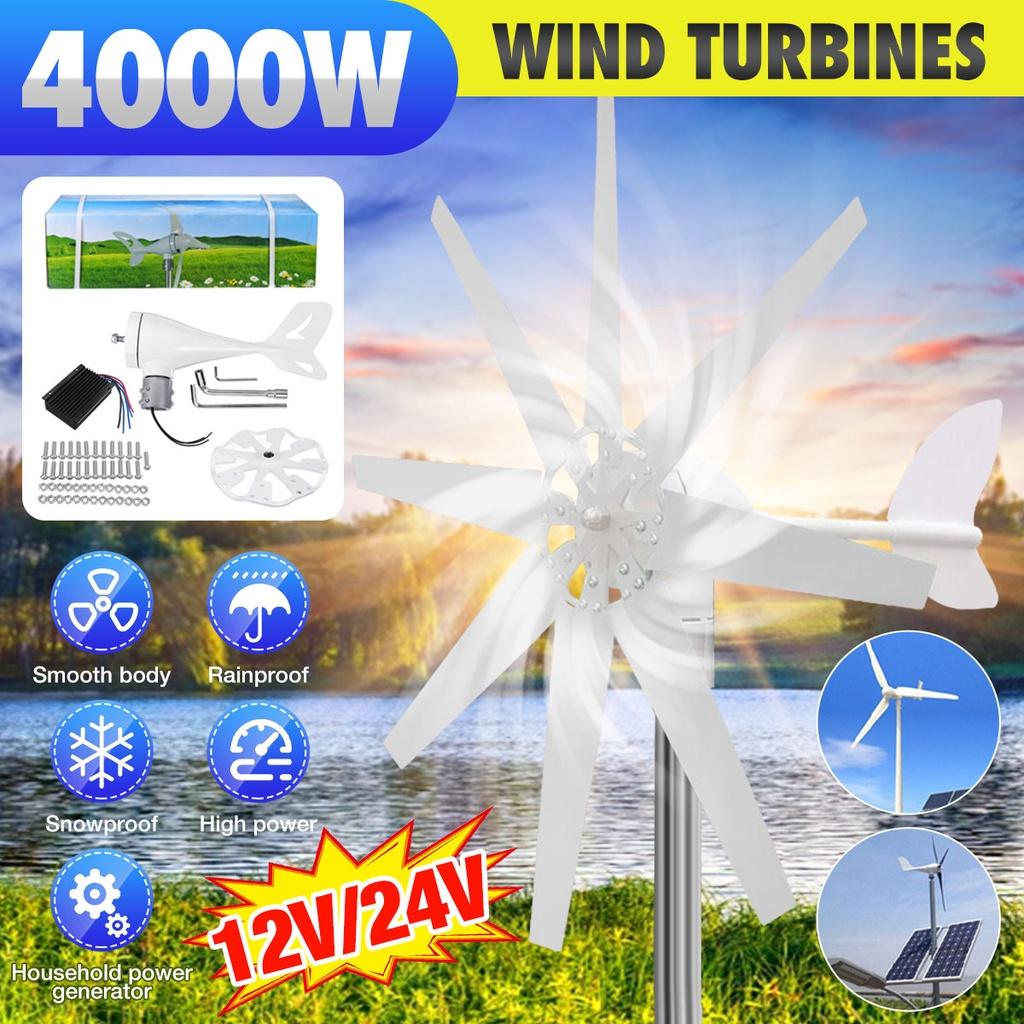 8 Blade Wind Turbines Generator Efficient Wind Turbines Horizontal Home Power Windmill Energy Turbines Charge 4000W 8 pcs 24/12V
