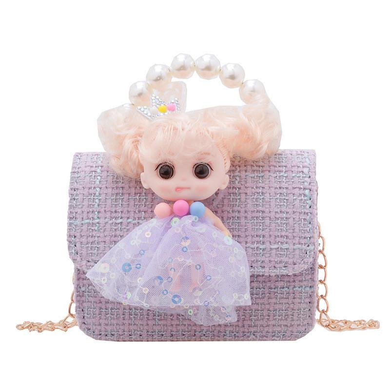 

Adorable Cartoon Princess Doll Handbag For Girls Stylish Chic Shoulder Bag In Pink Blue White Purple фіолетовий