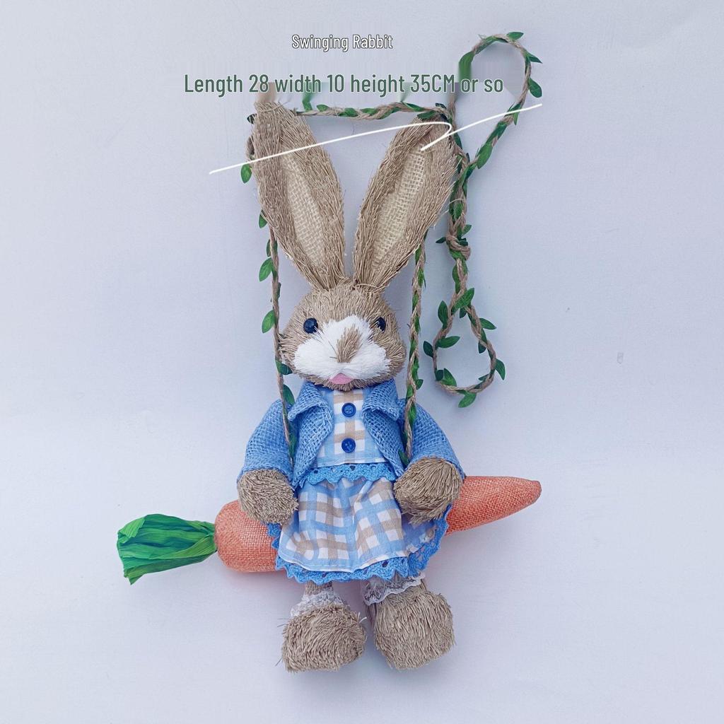 Handmade Straw Woven Rabbit Ornament - Cute Mori Style for Christmas & Easter