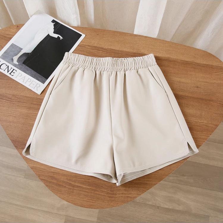 Women's Black PU Leather Wide-Leg A-Line Pants: High-Waisted, Slim-Fit, Autumn/Winter Casual Outerwear