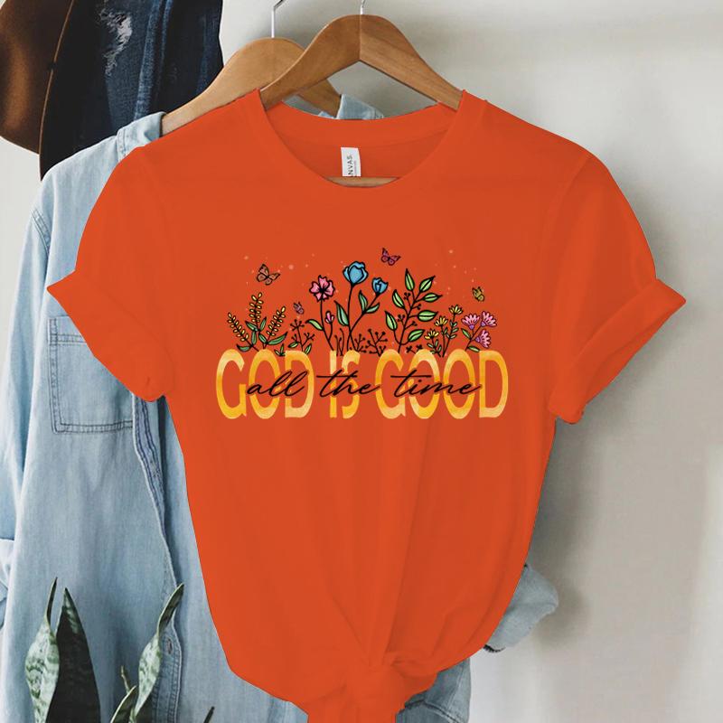 God Is Good All The Time Graphic T Shirt Women Vintage Boho Religious Christian TShirts Retro Aesthetic Jesus Tshirts Faith Top