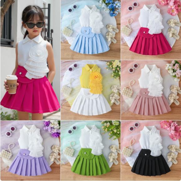 Baby Girls Sleeveless Collared Dress with Pleated Ruffle Accent, Stylish Party Outfit