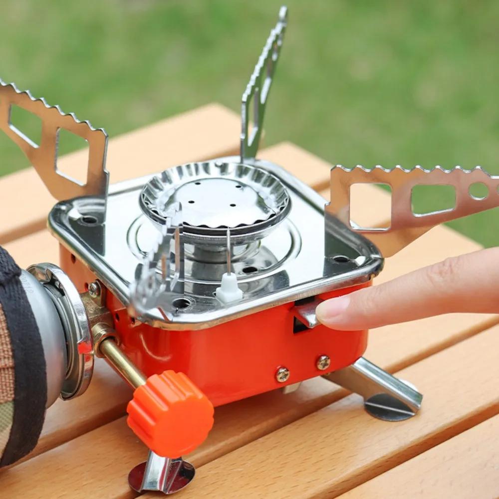 Mini Collapsible Camp Stove Portable Folding Gas Stove Card Camping Cooking Utensil Save Space Travel Cookware Hiking Equipment