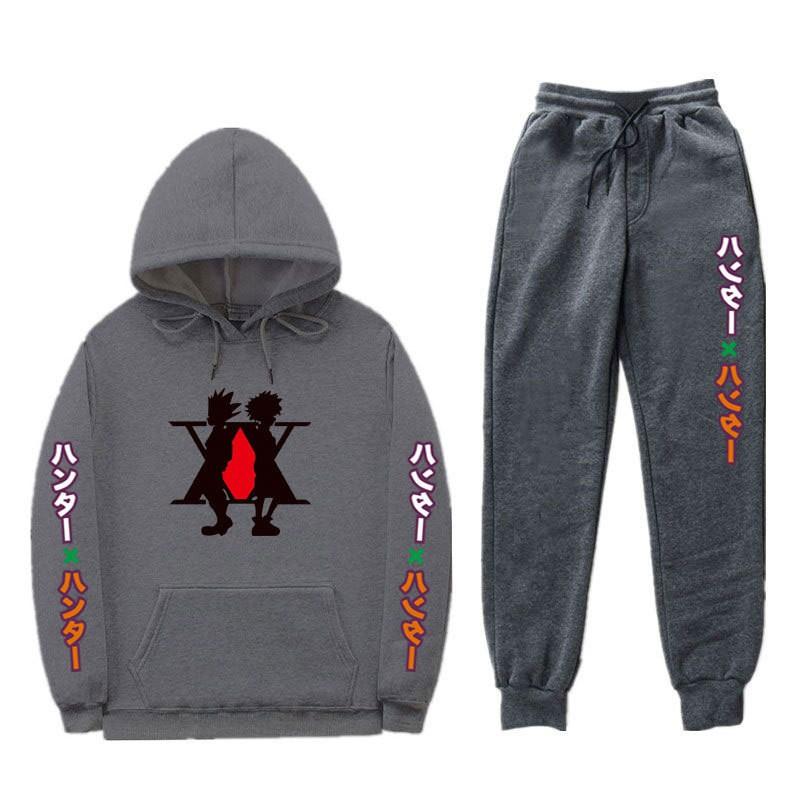 Mens Winter Warm Hooded Sweatshirt Pants Set Anime Inspired Casual Tracksuit Cotton Blend Thick Fleece Lined