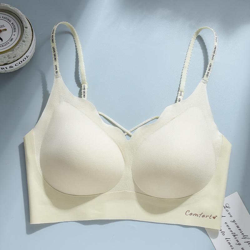 Sticky ice silk without steel ring, leopard print, letter thin shoulder strap, fixed cup, cross beautiful back, bra cover can be