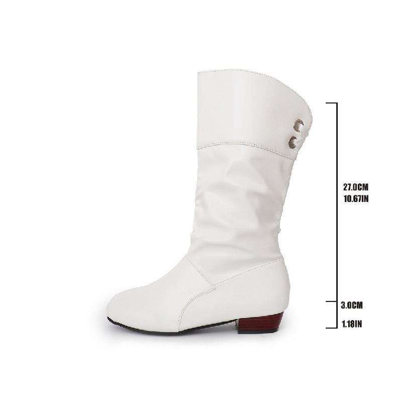 Cross-border New Large-size Lace-up Thin High Boots Women's Autumn and Winter White Student Thick-heeled Leather Knight Boots
