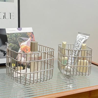 Einfacher Edelstahl-Aufbewahrungskorb Schreibtischdekoration Verschiedenes Aufbewahrungskorb Kosmetik-Sortierkorb Aufbewahrungsbox