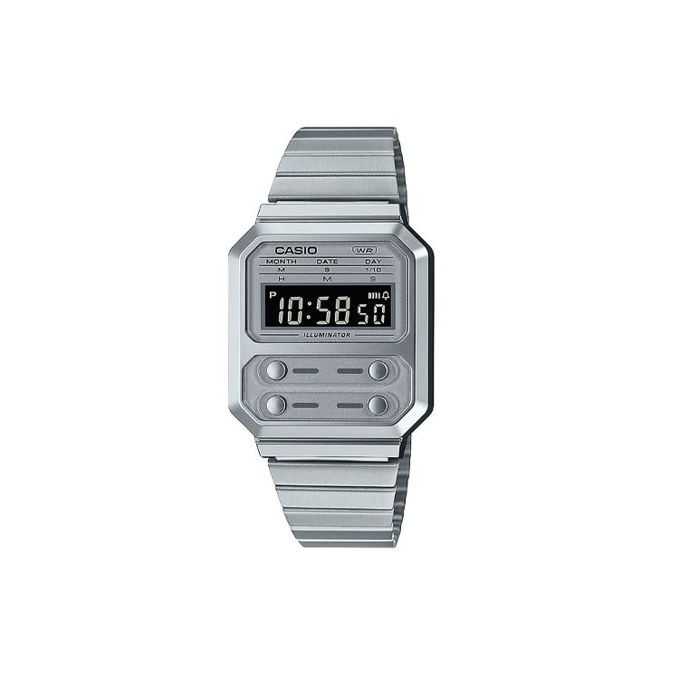 

Casio 200 Meter Water Resistant Quartz Movement Stainless Steel Watch Unisex watches Silver A100WE7BEF Regular Watch Box,Silver Dial