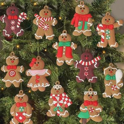 12Pcs/Set Christmas Gingerbread Man Ornaments for Home New Year Gift Christmas Tree Hanging Decorations Pendants