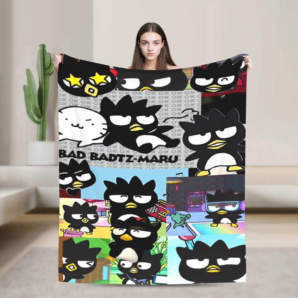 Kawaii Black Penguin Blanket Bad Badtz Maru Super Warm Pattern Plush Throw Blanket For Couch Bed Flannel Bedspread Bed Cover
