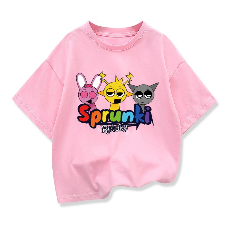 Baby Girls Tshirt Toddler Boys Summer Short Sleeve Tops Cute Sprunki Cartoon Print T Shirt Kids Leisure Cotton T-shirt