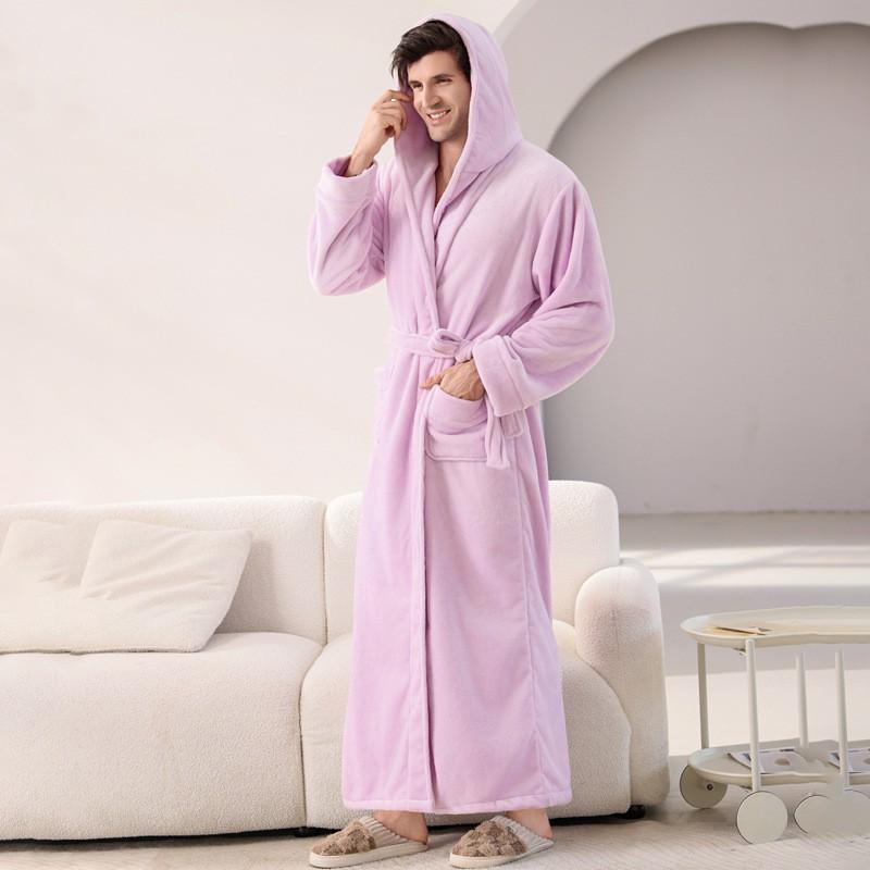 Bata de Franela con Capucha Oversize para Hombre y Mujer de Longitud Larga hasta el Tobillo Ropa de Dormir Acogedora de Invierno Ropa para el Hogar