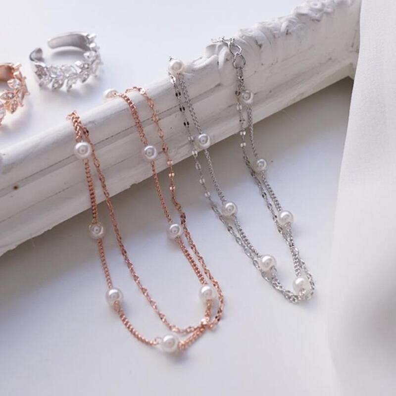 

Ringjaegi Women s Double Chain Rose Gold Layered Bracelet in Silver rose gold