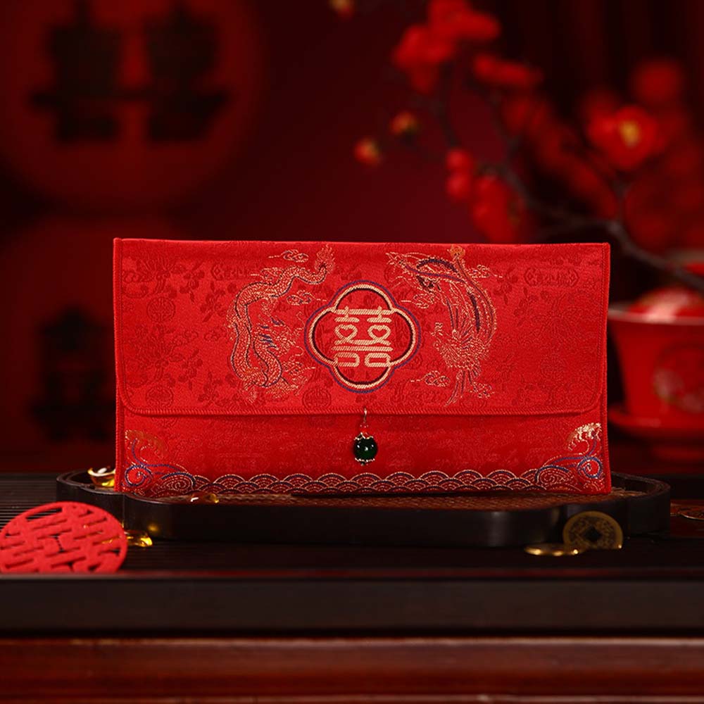 Slova požehnání nového roku Brokát Červená obálka Brokátová látka Potřeby jarního festivalu 2025 Peníze Pocket HongBao výšivka