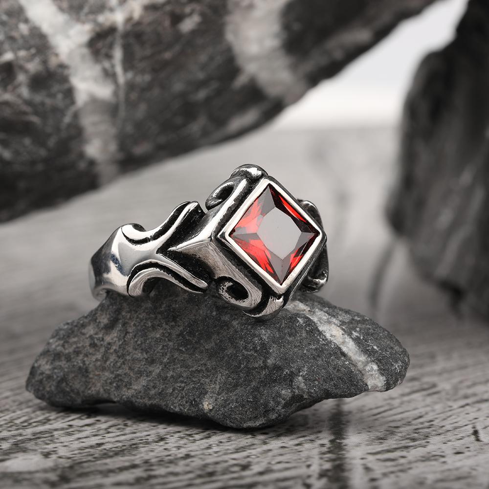 

Keisha Lena 2026 Newest Retro Handmade Vintage Inlaid Zircon Punk Stainless Steel Ring for Men Muslim Jewelry 12 червоний