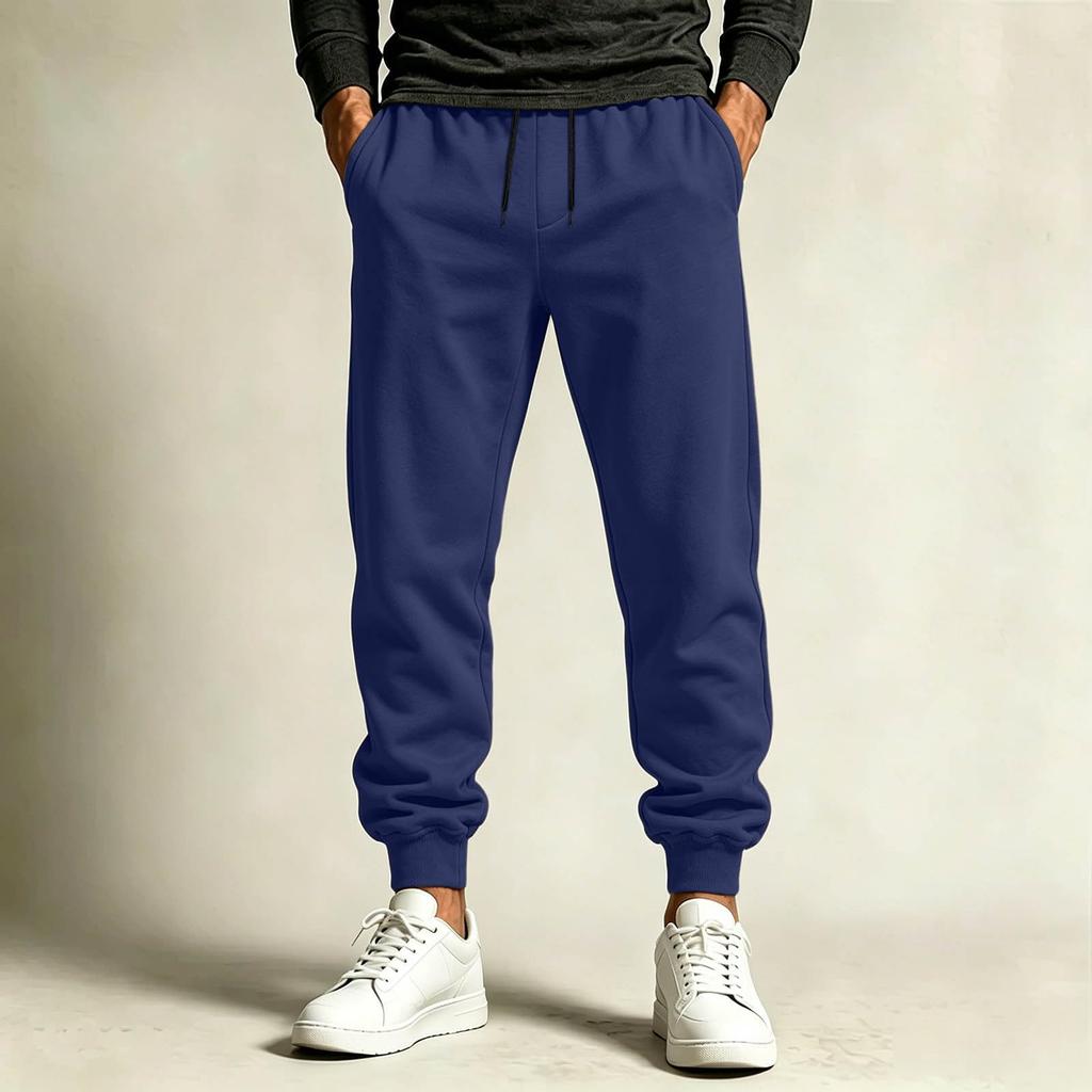 Men's Casual Joggers Color Sweatpants with Elastic Waist and Cuffed Hem for Daily Wear