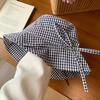 Spring New Bow Blue Plaid Fisherman Hat Children Show Washbasin Hat Sunshade Sun Hat