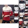 Men's Casual Round Neck Striped Knitwear Jumper With Slim Fit Design