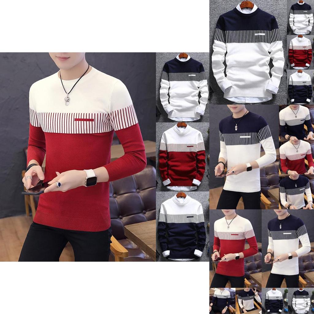 Men's Casual Round Neck Striped Knitwear Jumper With Slim Fit Design