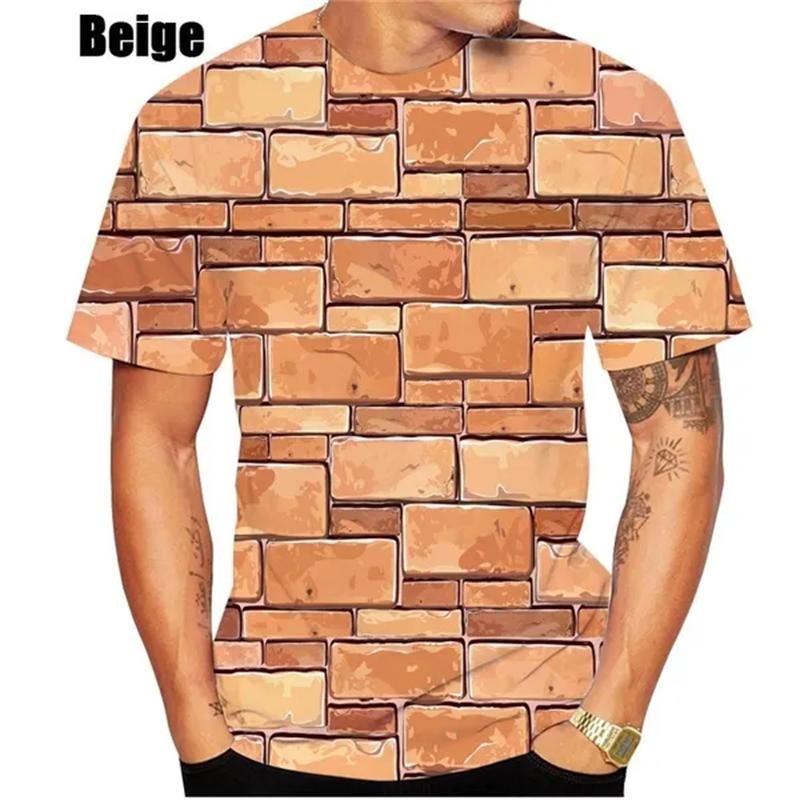 

Модная мужская футболка с 3D кирпичной стеной, летняя мода с коротким рукавом, облегающие повседневные футболки с коротким рукавом, забавные футболки с рисунком, топы L
