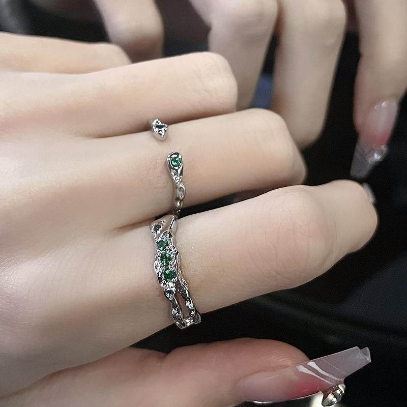Niche Design Green Diamond Zircon Slytherin Snake Court Women'S Open Ring Premium French Personality Ring