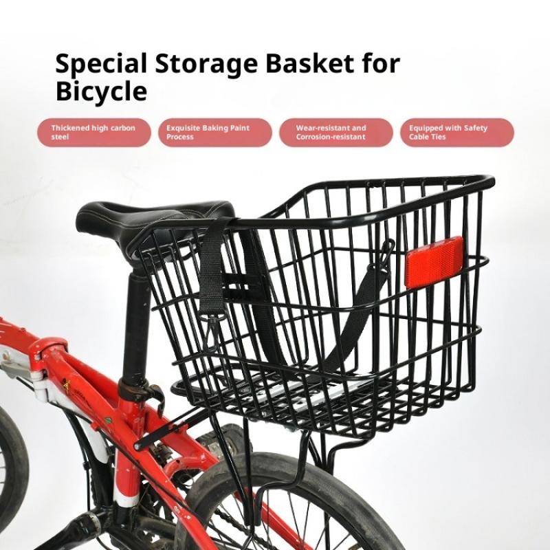 Bike Rear Basket With Rear Light Bicycle Rear Seat Storage Basket Metal Large Rear Cycle Rack Frame Cycle Rear Shelf For Cycling